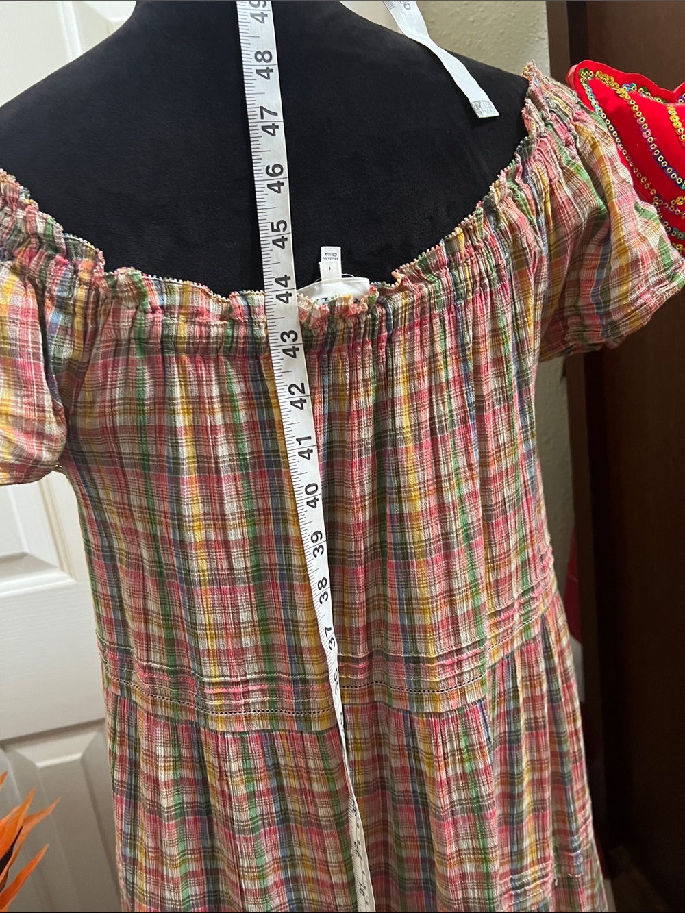 The Great The Nightingale Cotton Tiered Flutter Sleeve Plaid Maxi Dress Sz 1 Sm - Picture 7 of 11